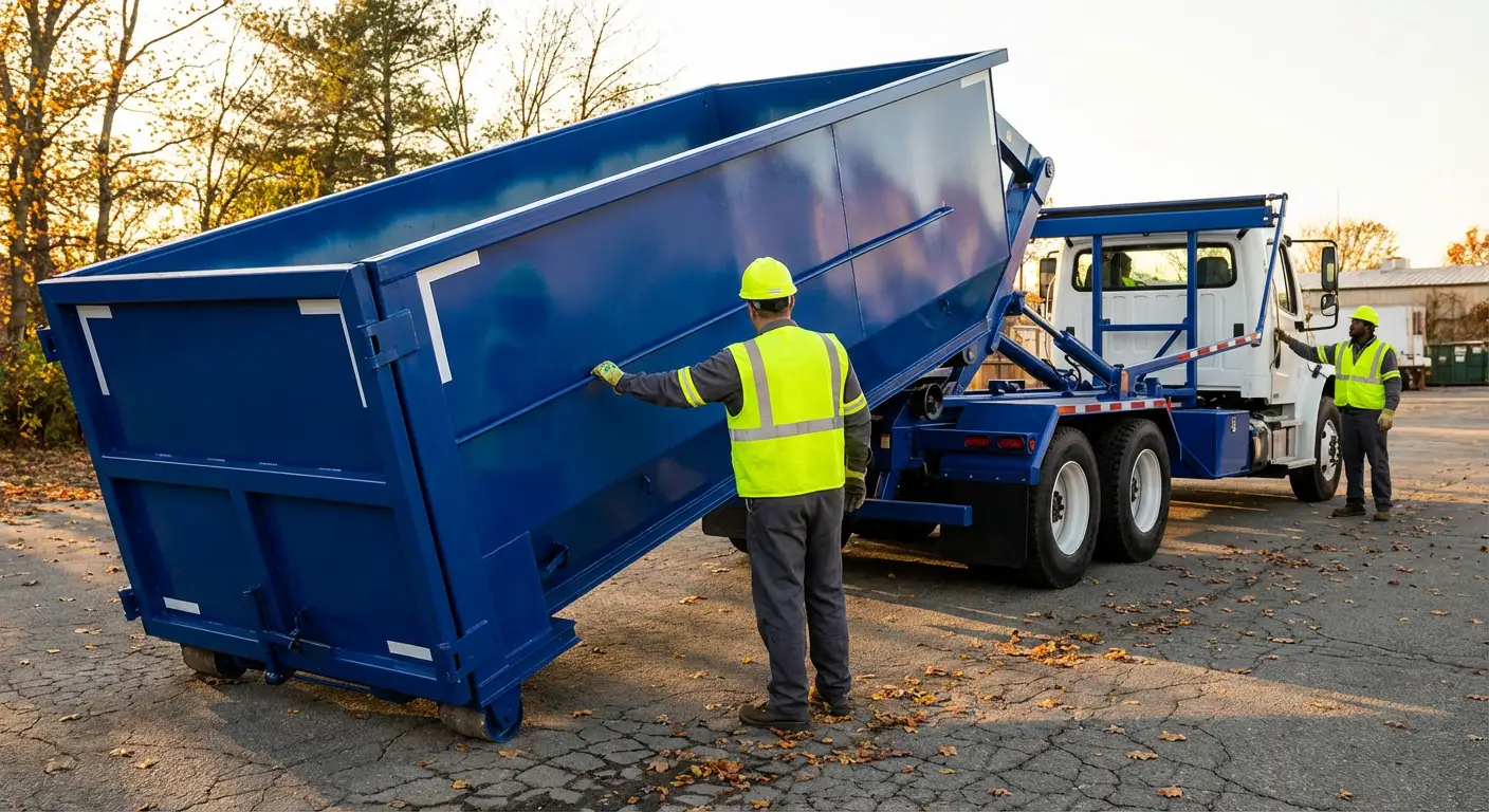 Commercial roll-off dumpster delivery truck in Los Angeles, CA